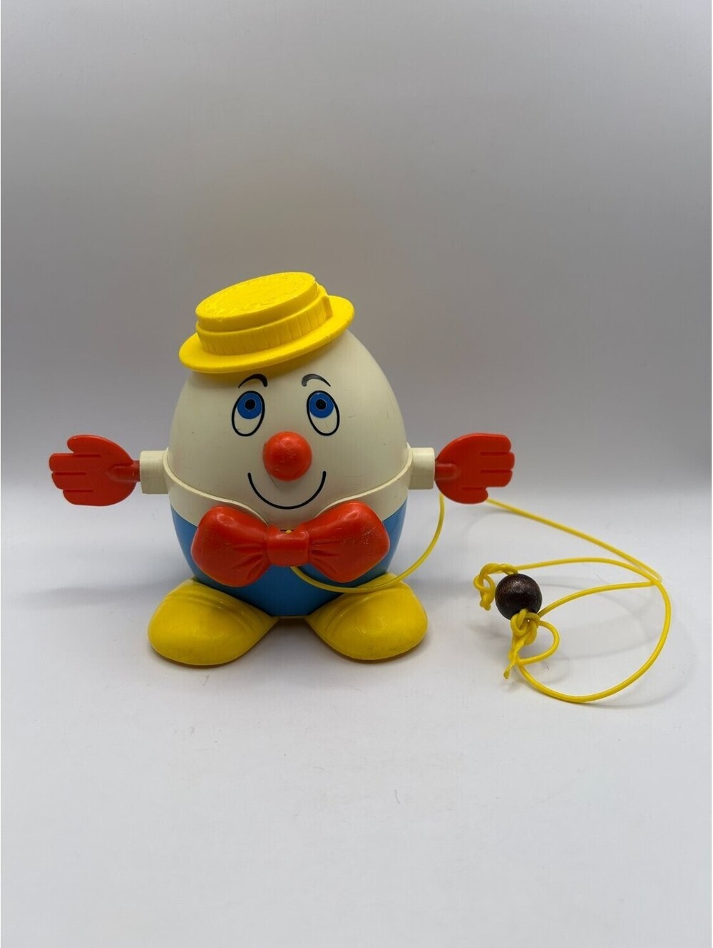 Vintage Fisher-Price Humpty Dumpty Pull Toy 719 1970s Chime Roll Yellow Toy Used